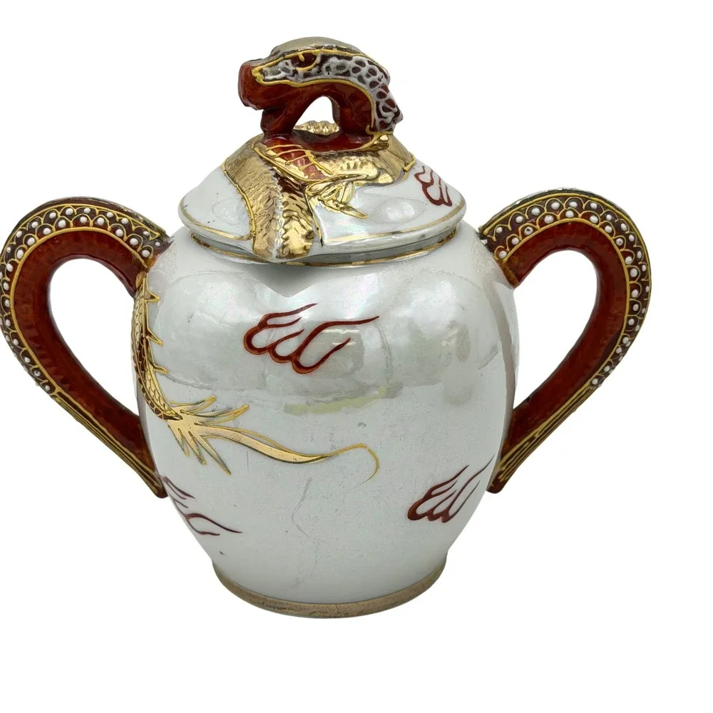 Vtg Gem China Japan Moriage Dragonware Teapot Sugar Bowl Dragon Head‎ Spout READ
